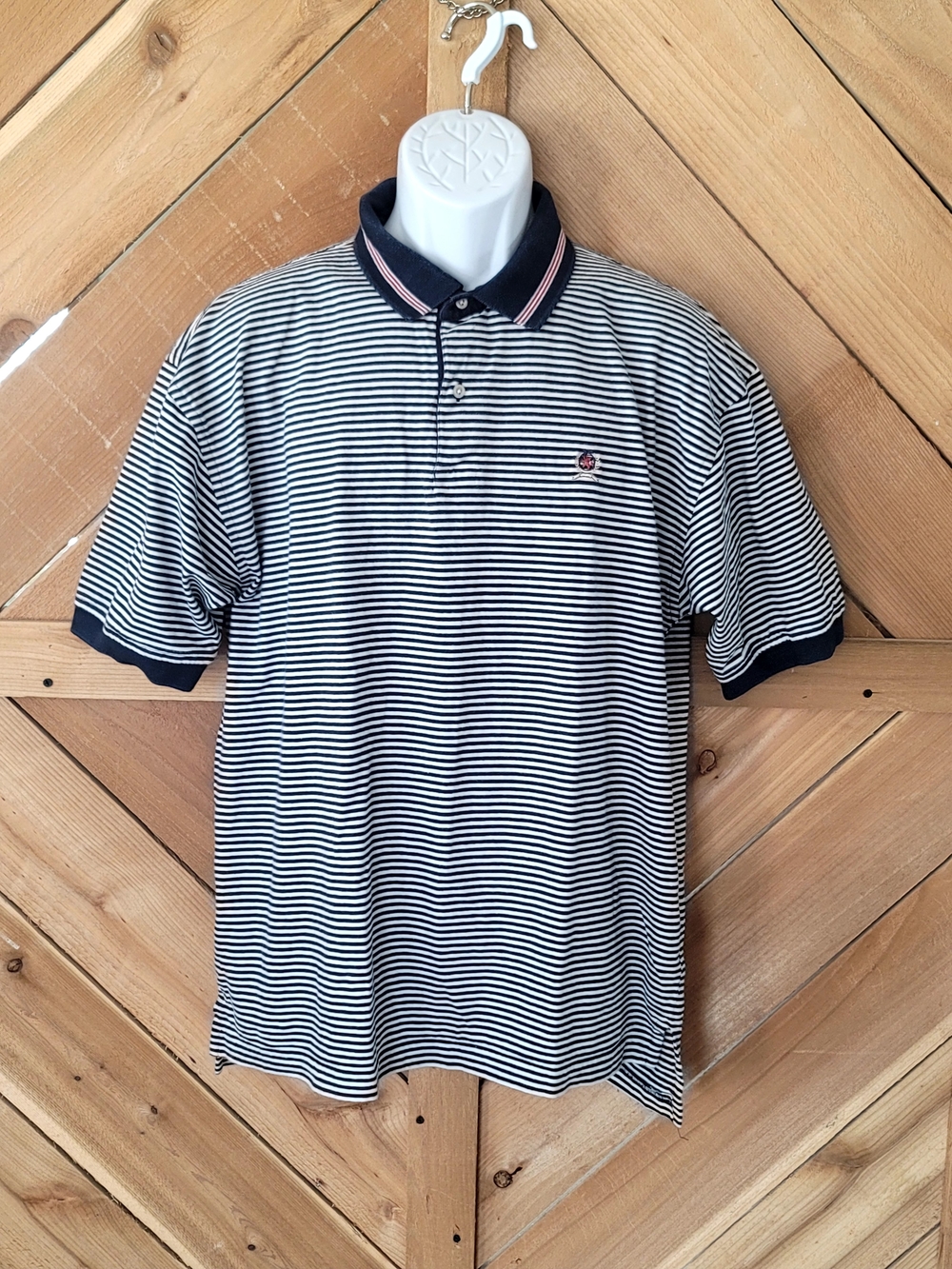 Tommy Hilfiger Navy and White Striped Polo